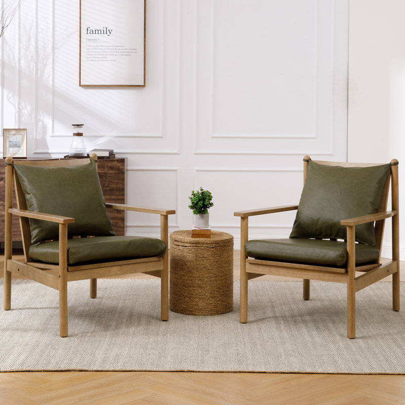 Upholstered Faux Leather Living Room Accent Chair Mid Century Modern Farmhouse Armchair for Reading Chair Bedroom Reception Room Guest Room Corner